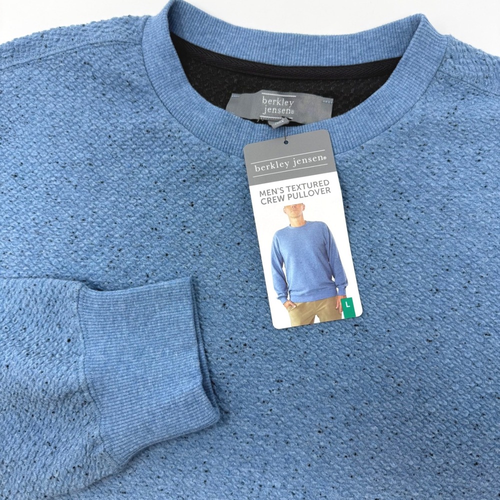 Berkley Jensen Mens Textured Crew Pullover Blue‎ Heather Sweatshirt Large NEW